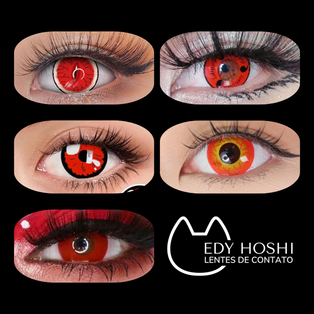 Lentes de Contato Edy Hoshi Vermelha - ANUAL - 1 Par - Cosplay - Fantasia - Halloween - Zombie - Sharigan- Vampiro