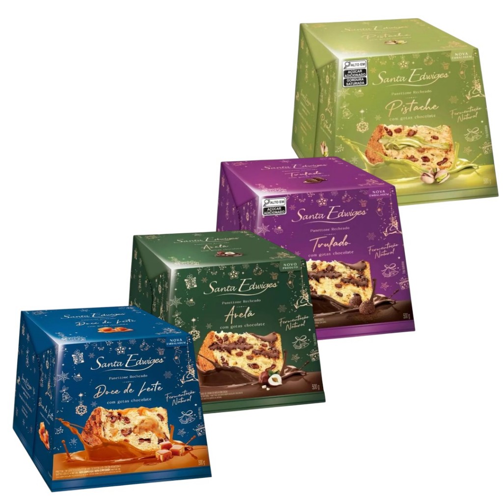Panettone Recheado Premium Santa Edwiges 500g Panetone Creme Avelã Pistache Trufado Doce De Leite