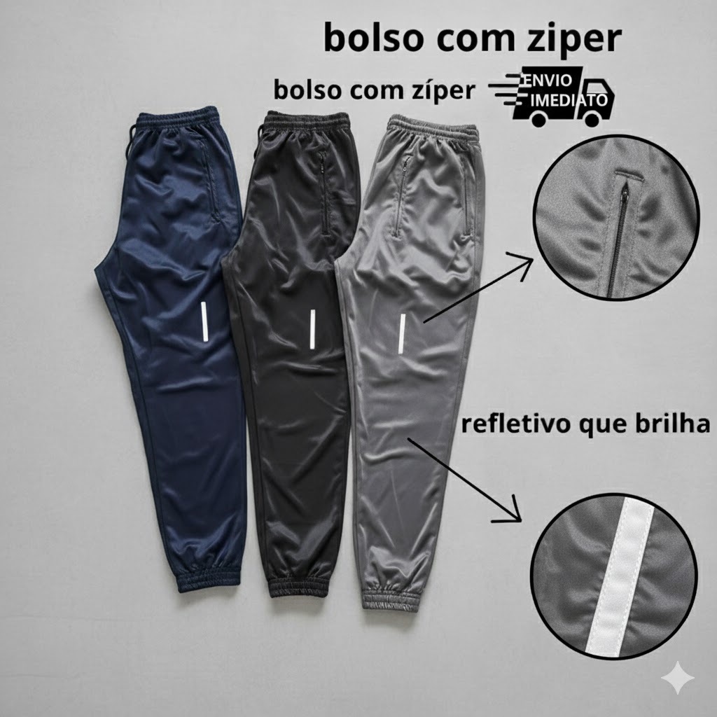 Kit 3 Calças Jogger Unissex Refletiva Esportiva Tecido Chimpa Academia Corrida Casual Masculina Feminina envio imediato