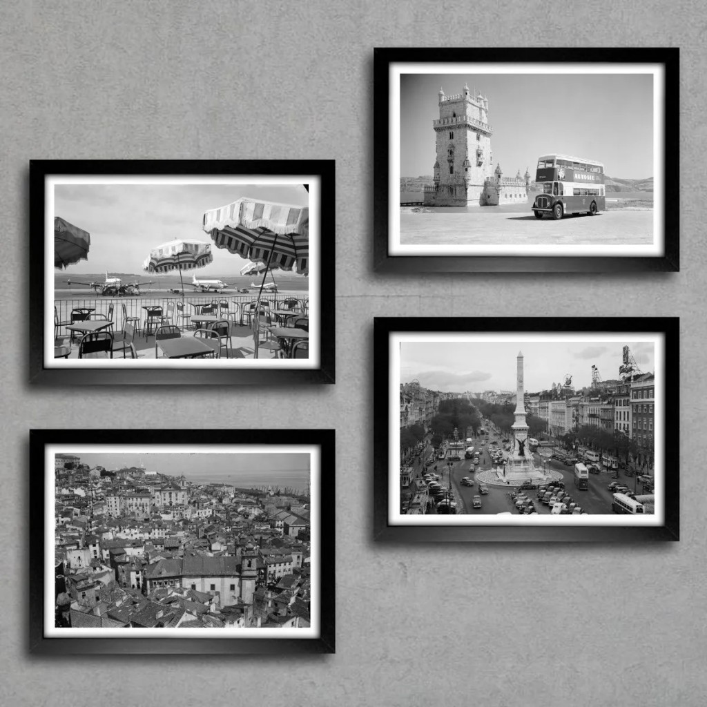 Kit 4 Quadros Decoração Cidade Lisboa Portugal Retrô Antiga Camisa