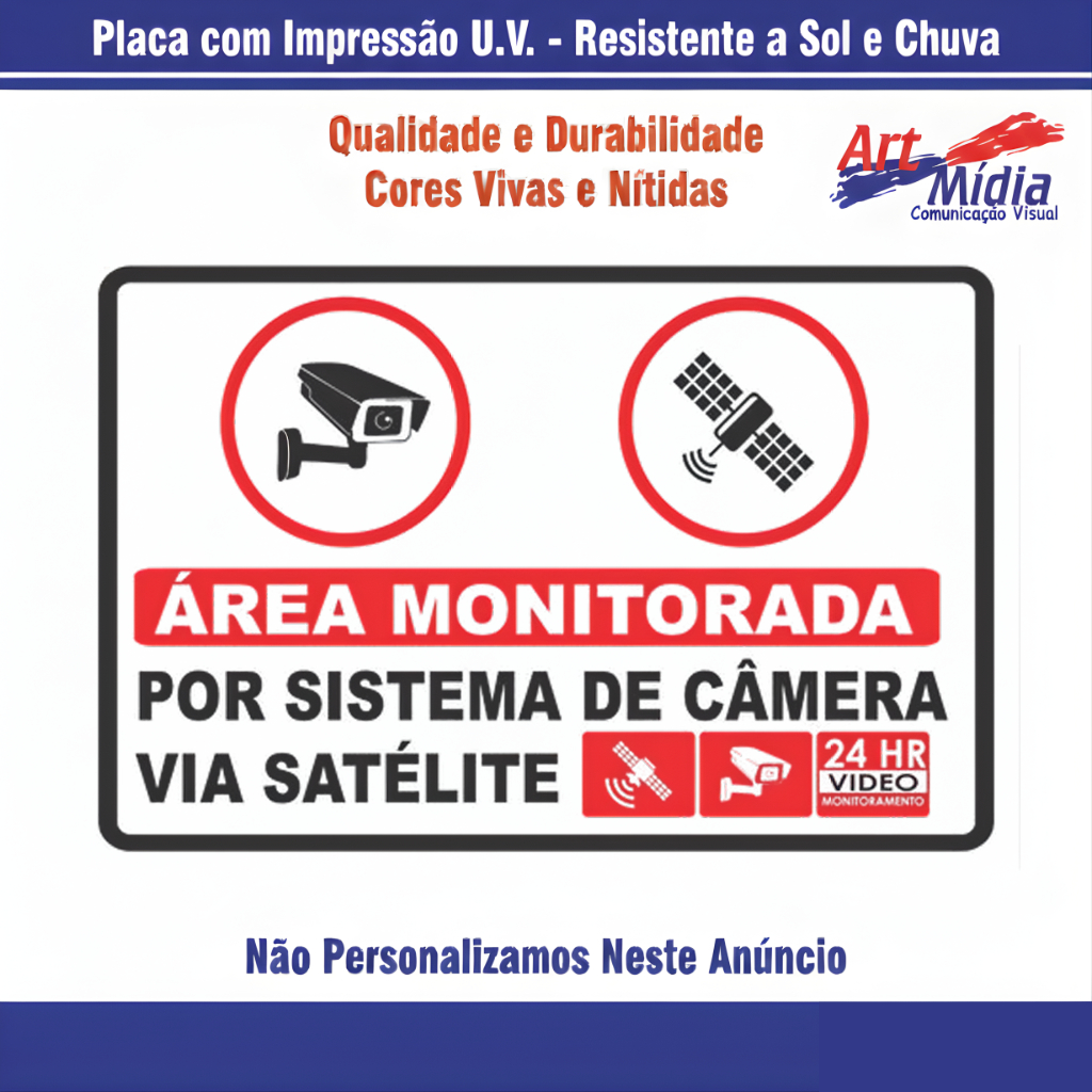 Placa Área Monitorada Por Sistema De Câmera Via Satélit Acompanha Fita Dupla Face 30x20cm em Oferta na Shopee
