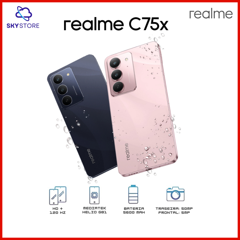 Realme C75x 4G 128GB Memória, 6GB RAM, Câmera 50MP, Processador  Mediatek Hélio G81 Ultra Versão Global, Novo em Oferta na Shopee
