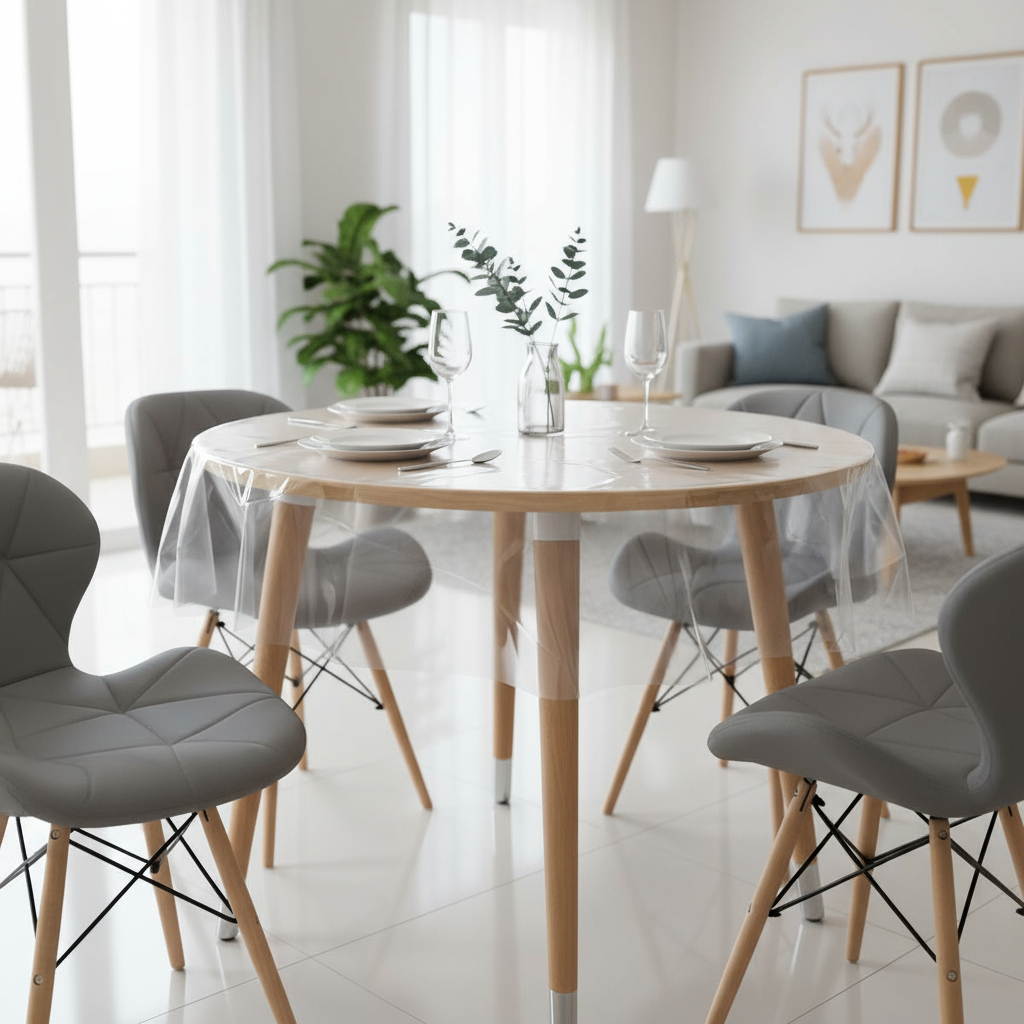 Toalha De Mesa Redonda Plástico Transparente 1,80m Diâmetro Sala Jantar Protege Impermeável Cristal