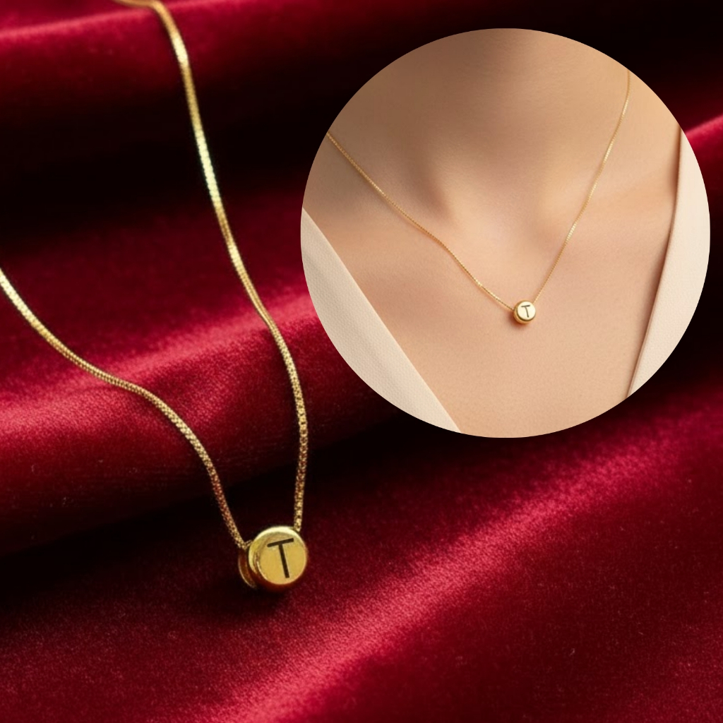 [ SEMI JOIA ] Colar Inicial Letra Passador Mini Feminino (45cm) Banhado a Ouro 18k Anti Alérgico
