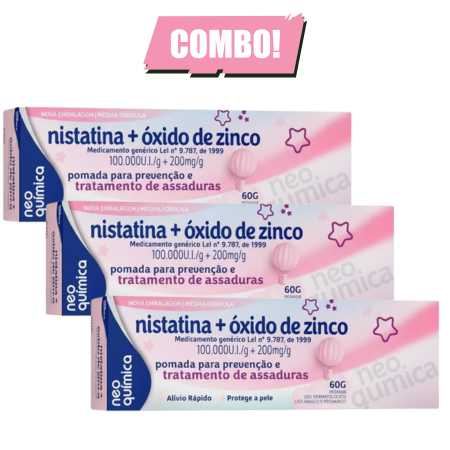 Kit 3 Pomada para Assaduras Nistatina + Óxido de Zinco 60g Neo Quimica