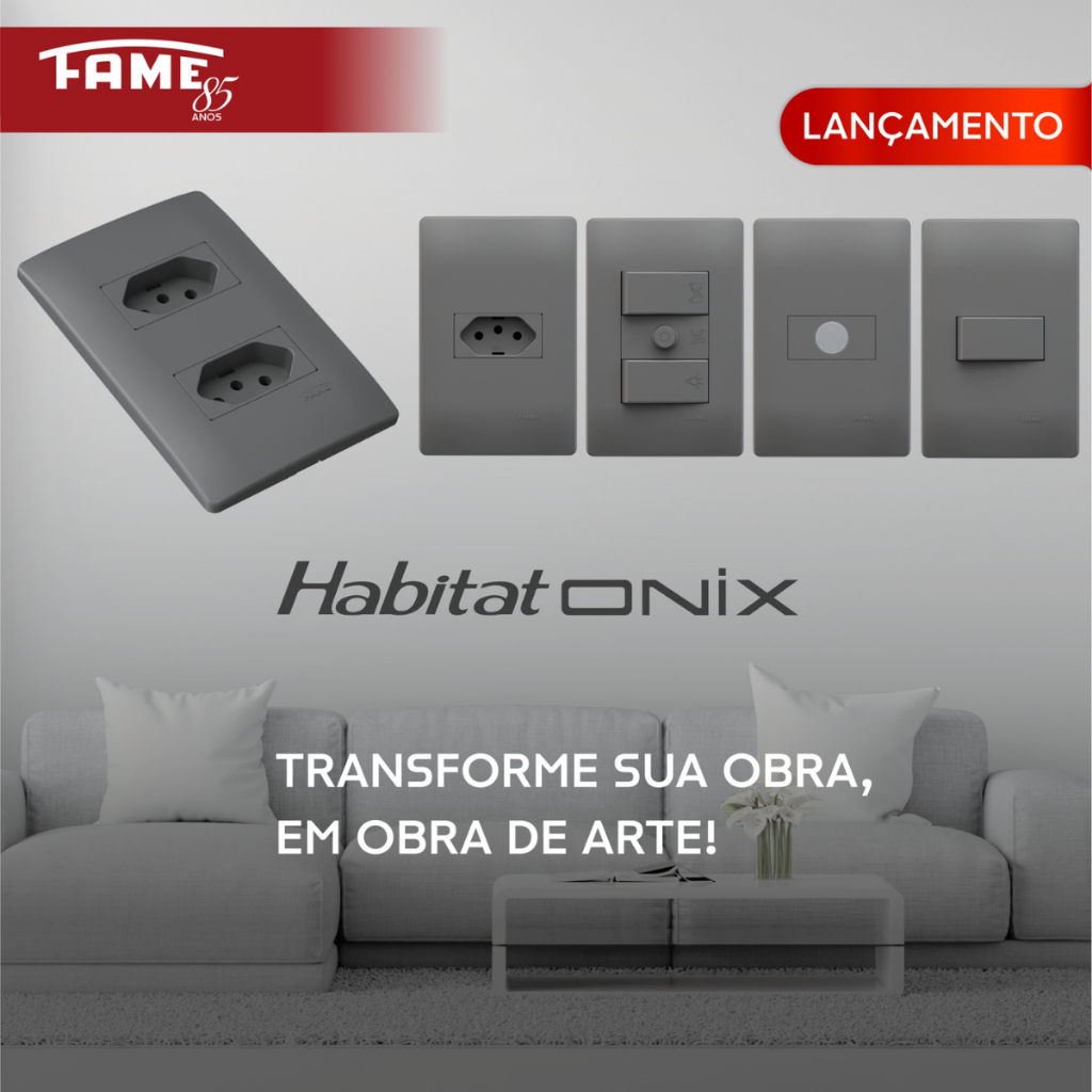 Conjunto Tomada e Interruptor 10A e 20A  Fame Habitat Onix em Oferta na Shopee