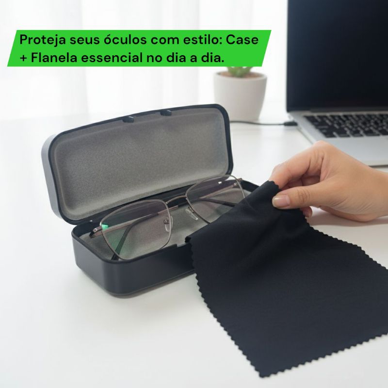Estojo para Óculos com Flanela – Kit Proteção CompactoEstojo Case Para Óculos De Grau E Sol Rígido + Flanela Microfibra