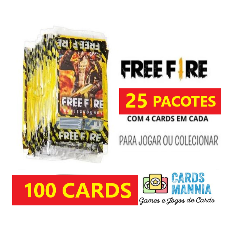 Kit 100 Cards Free Fire 25 Pacotes Barato Duelo Game Battle Royale Casual Squad Rank