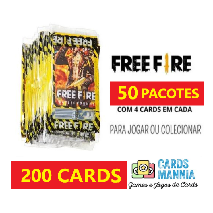 Kit 200 Cards Free Fire 50 Pacotes Barato Duelo Game Battle Royale Casual Squad Rank