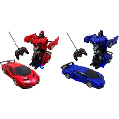 Carrinho de Controle Remoto 1:18 Vira Robô Importway Vermelho e Azul Infantil