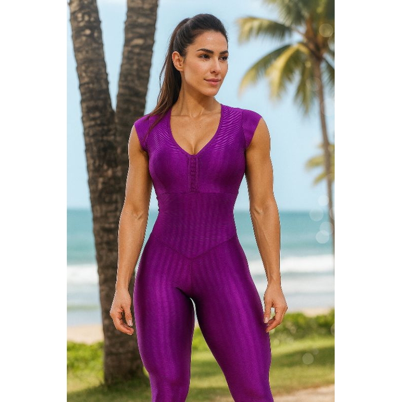 Macacão feminino fitness academia 3d + bojo removível com tira  nas costas.