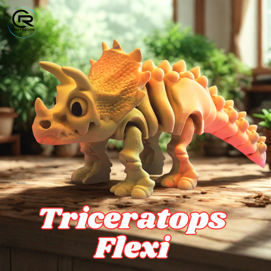 Triceratops Flexi articulado 15cm – esqueleto dinossauro flexível, decoração criativa presente