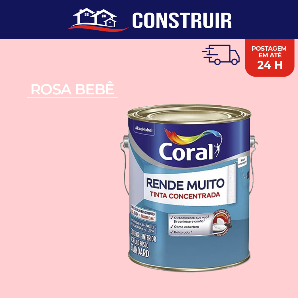 Tinta Coral Rende Muito Galão 3,2 Litros Colorida Tinta De Parede Pintura Rosa Bebê