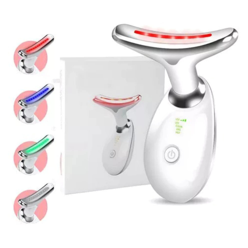Massageador Facial LED 7 Cores - Modos, Aparelho Anti-Rugas para Rosto e Pescoço, Tratamento Estético Vibratório com Luz em Oferta na Shopee