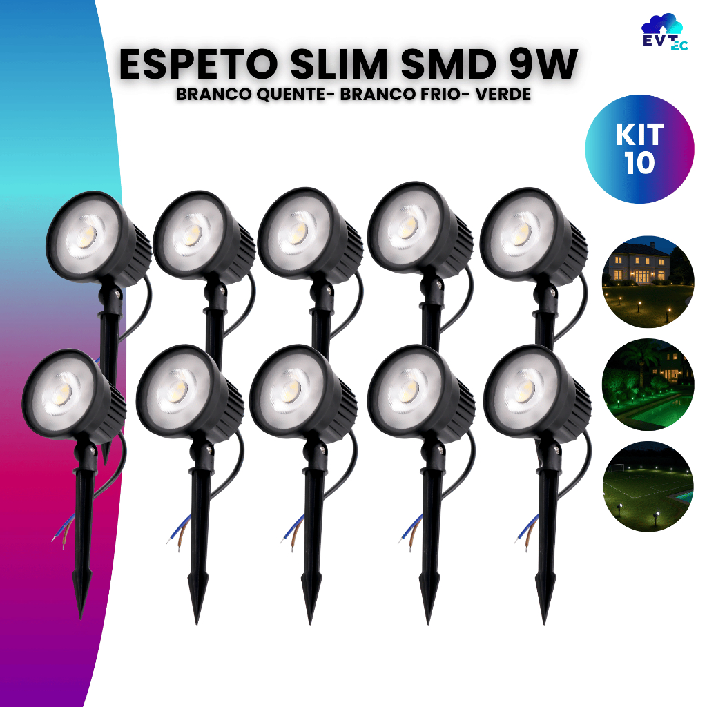 Kit 10 Luminária Espeto Jardim Led 9w Prova Dágua Slim01 em Oferta na Shopee