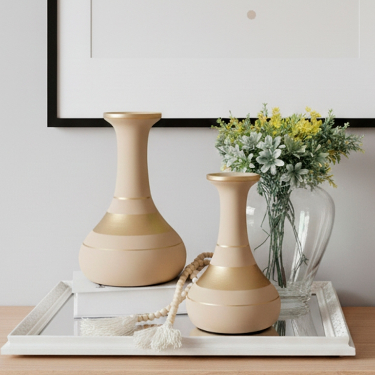 Conjunto 2 Peças Vaso Decorativo Cerâmica Moderno Enfeite para Decorar Casa Sala Rack Sala Aparador