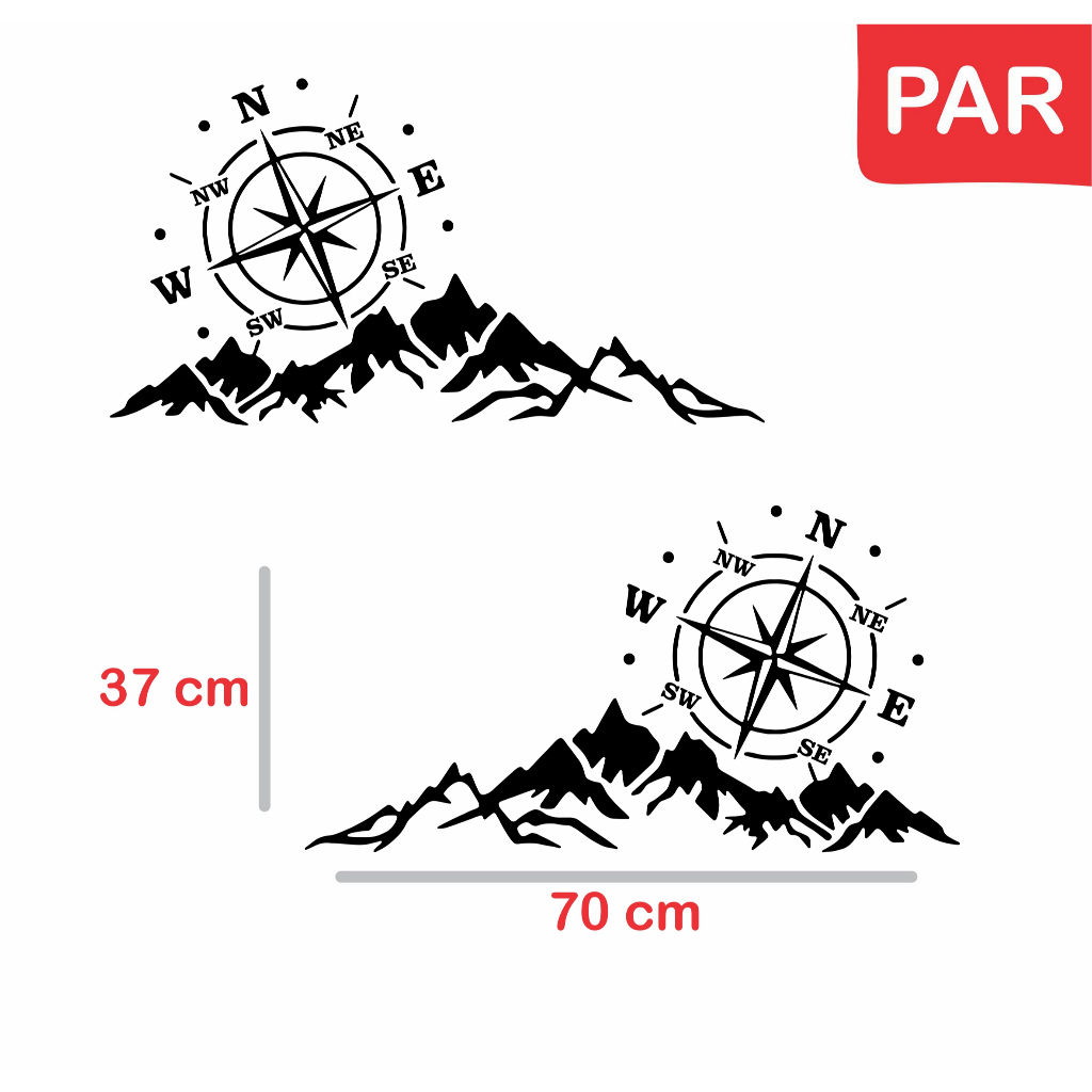 Par Adesivos Lateral Rosa Dos Ventos Montanhas Off Road Caminhonete Jeep Suv Motorhome - tamanhos