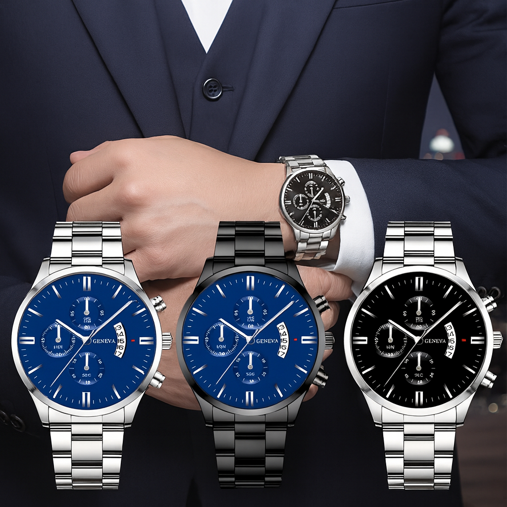 2025 Relógio de Pulso Masculino Geneva Aço Inoxidável Relógios Quartzo Social Homem Relogio Luxo Casual