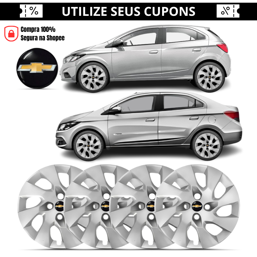 Kit 4 Calota Aro 15 Onix Prisma 2012 2013 2014 2015 2016 Montana Com Emblema