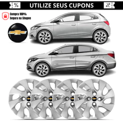 Kit 4 Calota Aro 15 Onix Prisma 2012 2013 2014 2015 2016 Montana Com Emblema