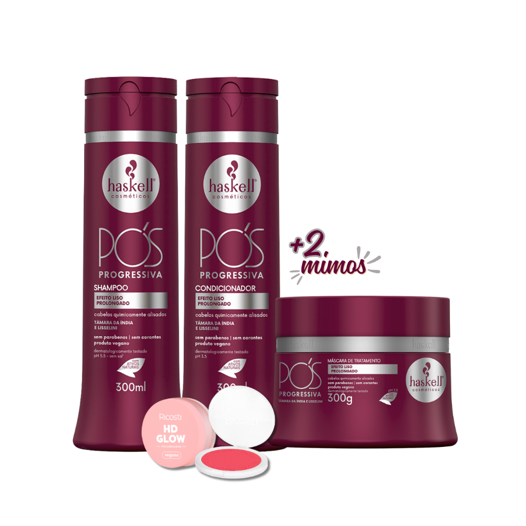 Kit Shampoo Condicionador e Máscara Alinhador Pós Progressiva Haskell 300ml