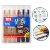 Giz Retrátil Tris Mega Gel Tons de Pele 6 Cores Retrato Arte Ilustração Escolar Desenho Presente