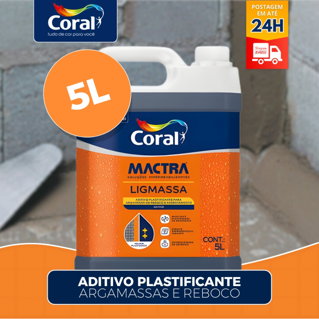 LigMassa 5L Mactra Aditivo para Argamassa de reboco Preparo de Superficie