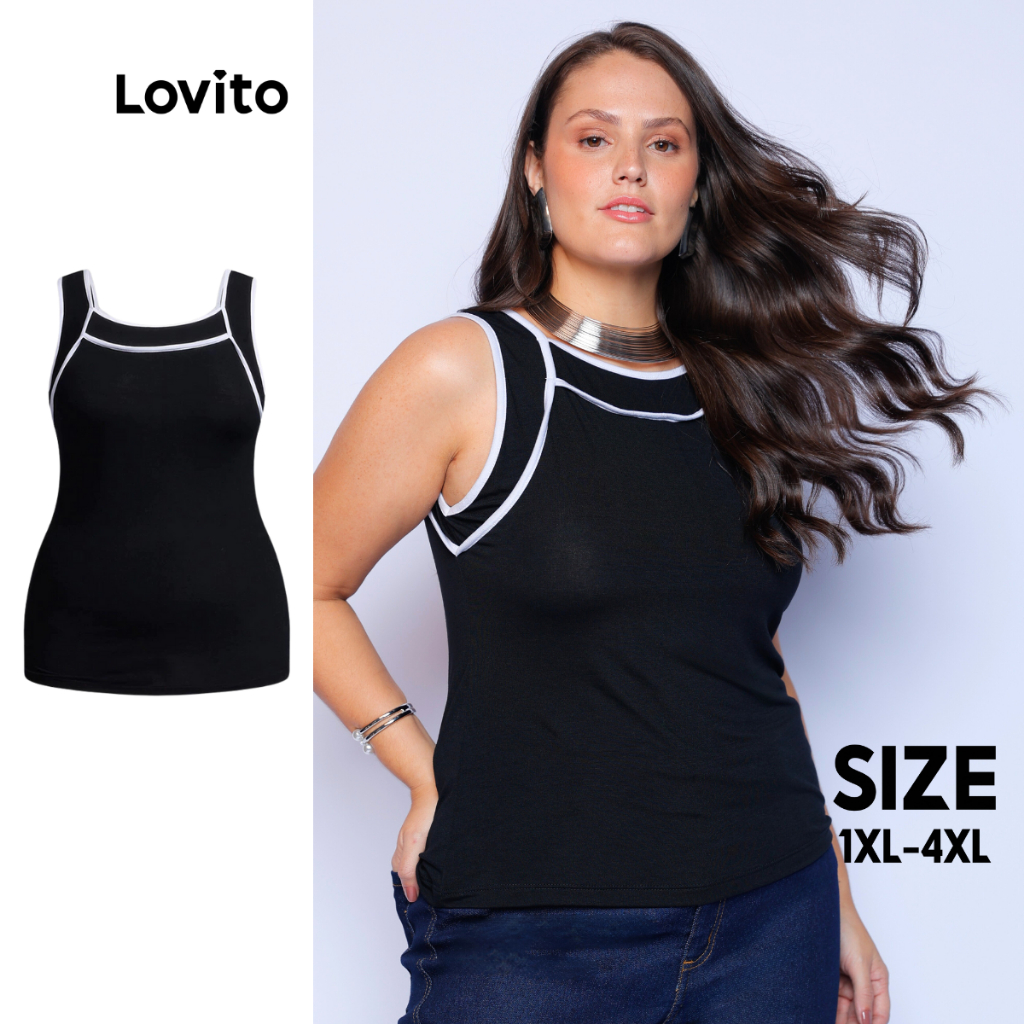 Lovito Blusa Casual Lisa Plus Size Feminina LB859BRL889 em Oferta na Shopee