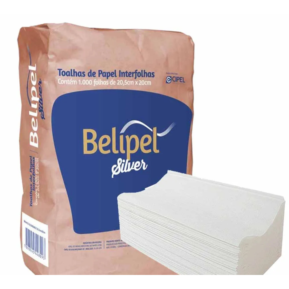Papel Toalha Interfolhado Branco 20,5x20cm Silver - 1000FLS - BELIPEL