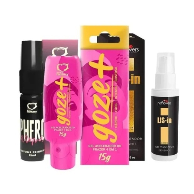 Perfume Afrodisíaco Feromônio + Lubrificante Anal Lis In + Gel Goze+ Acelerador do Prazer SEX SHOP