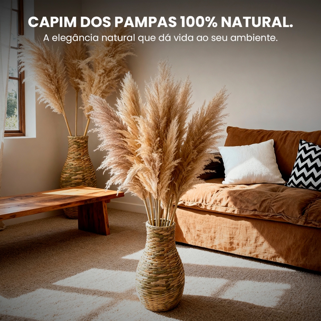 Kit Capim dos Pampas Grande 1,20m Vaso Decoração Casa Arranjo Flores Desidratadas Planta Natural