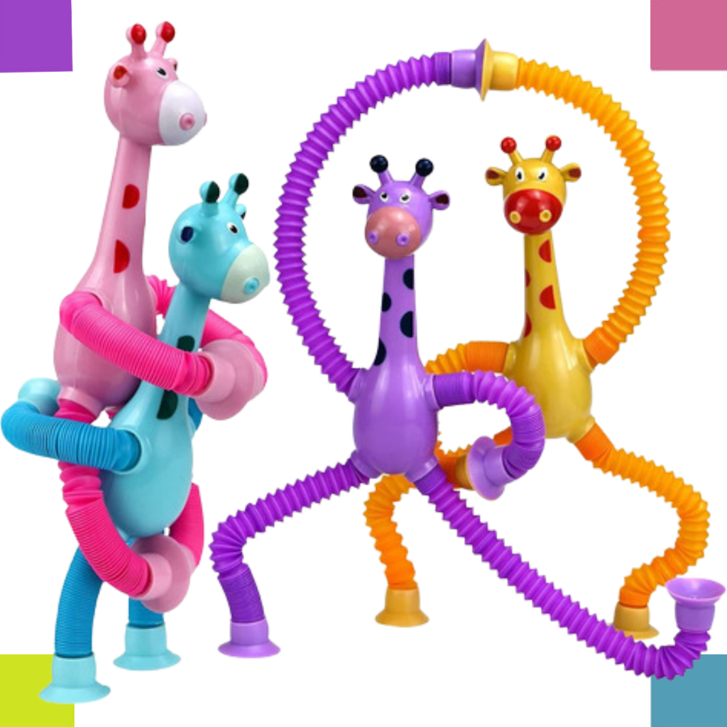 Kits 15/20/25/30/40/50/60 Tubos Esticados Girafa com Ventosa e Luz LED – Brinquedo Divertido e Educativo