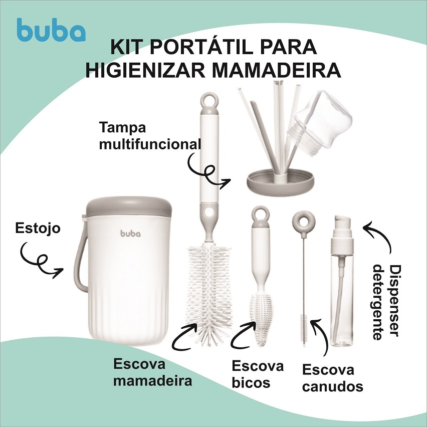 Kit Limpeza Higienizador Mamadeiras E Bicos Buba Bebê Estojo Portátil Viagem Passeio