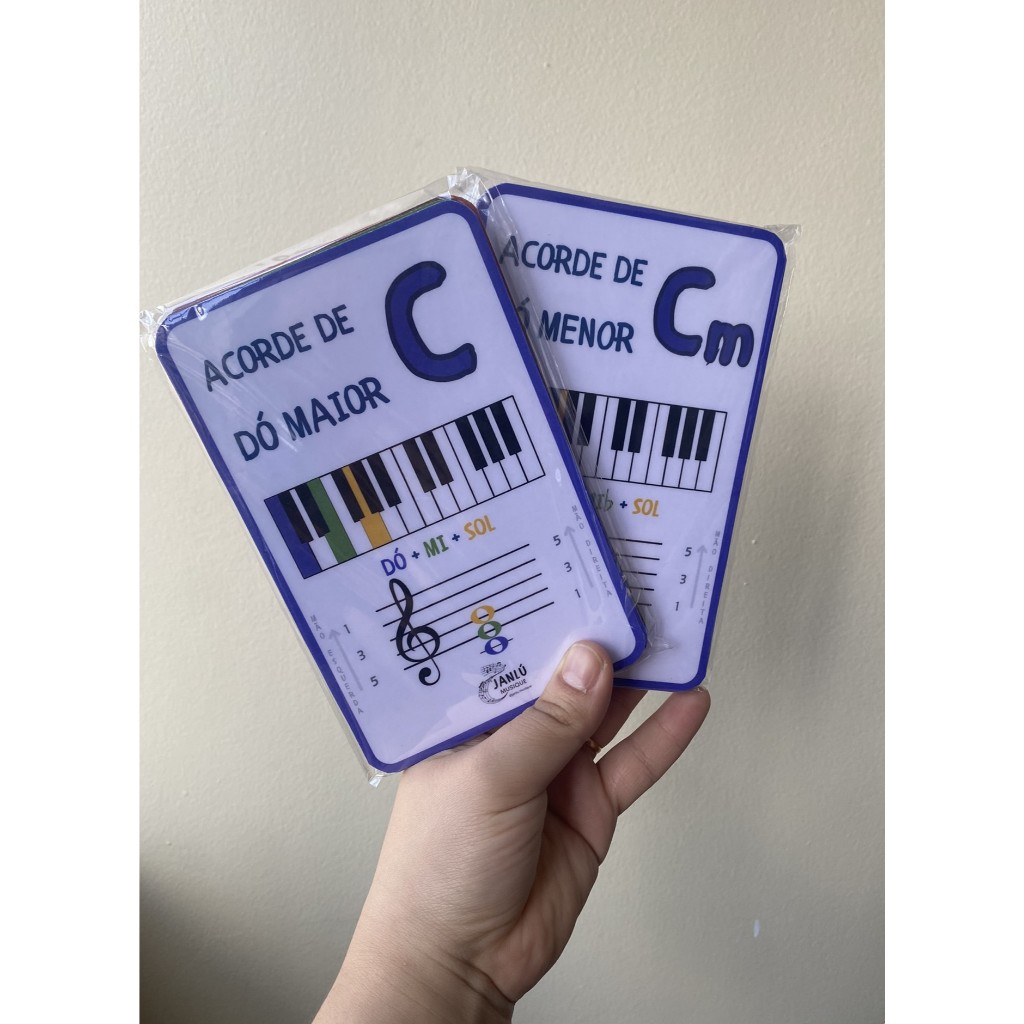 44 CARTÕES : ACORDES E INVERSÕES NO PIANO E TECLADO (parte 1) - PLASTIFICADOS - Medidas 10,5 x 16,3cm