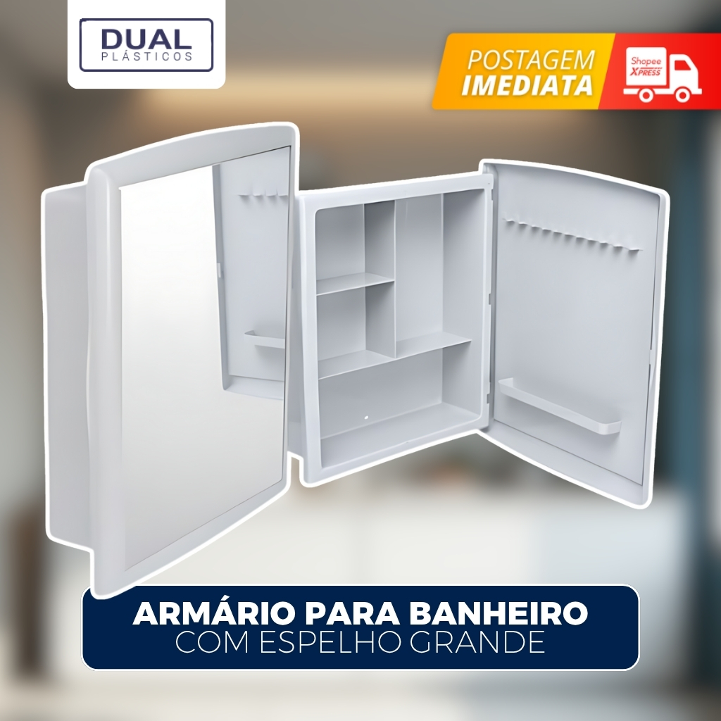 Armário de Banheiro com Espelho Grande Luxo Suspenso Dual Espaçoso com Porta e Prateleiras Amarinho em Oferta na Shopee