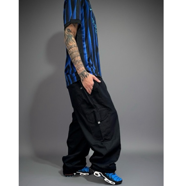 Calça Cargo Dazzling Preto-Sarja Larga Streetwear