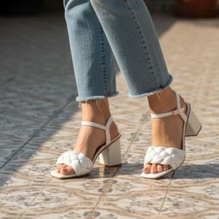 Sandalia Femenina Com Trança Salto Grosso Medio 7,5 cm Social Casamento Lançamento Confortável em Oferta na Shopee