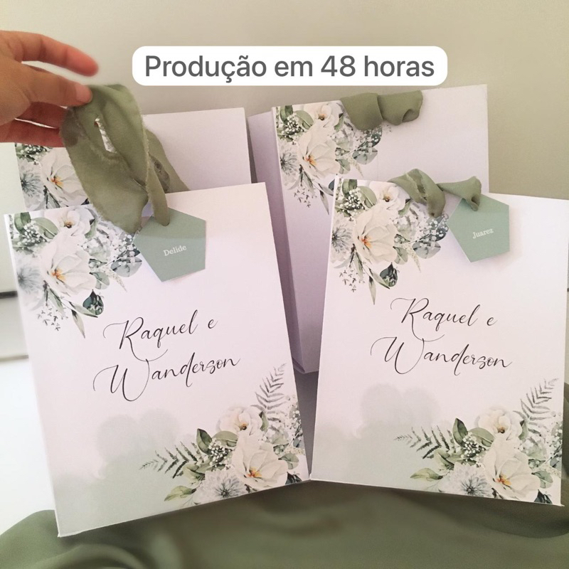 5 Sacolas 30x20x8 personalizadas frente e verso padrinhos e madrinhas