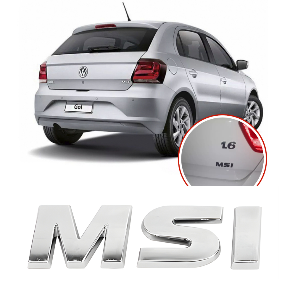 Emblema Msi Porta Mala Gol Fox Polo Voyage G6 Pequeno 2,5x7,7cm