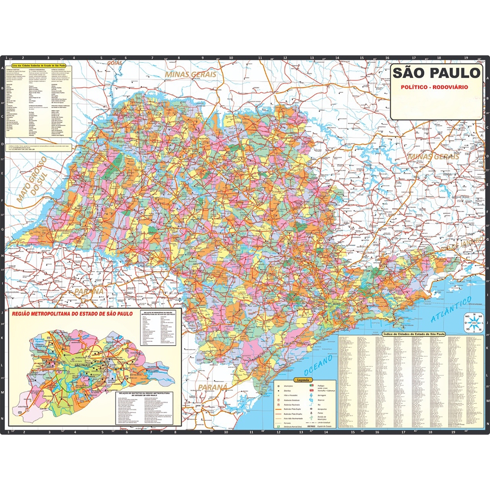 Mapa Estado Sao Paulo 120cm X 90cm