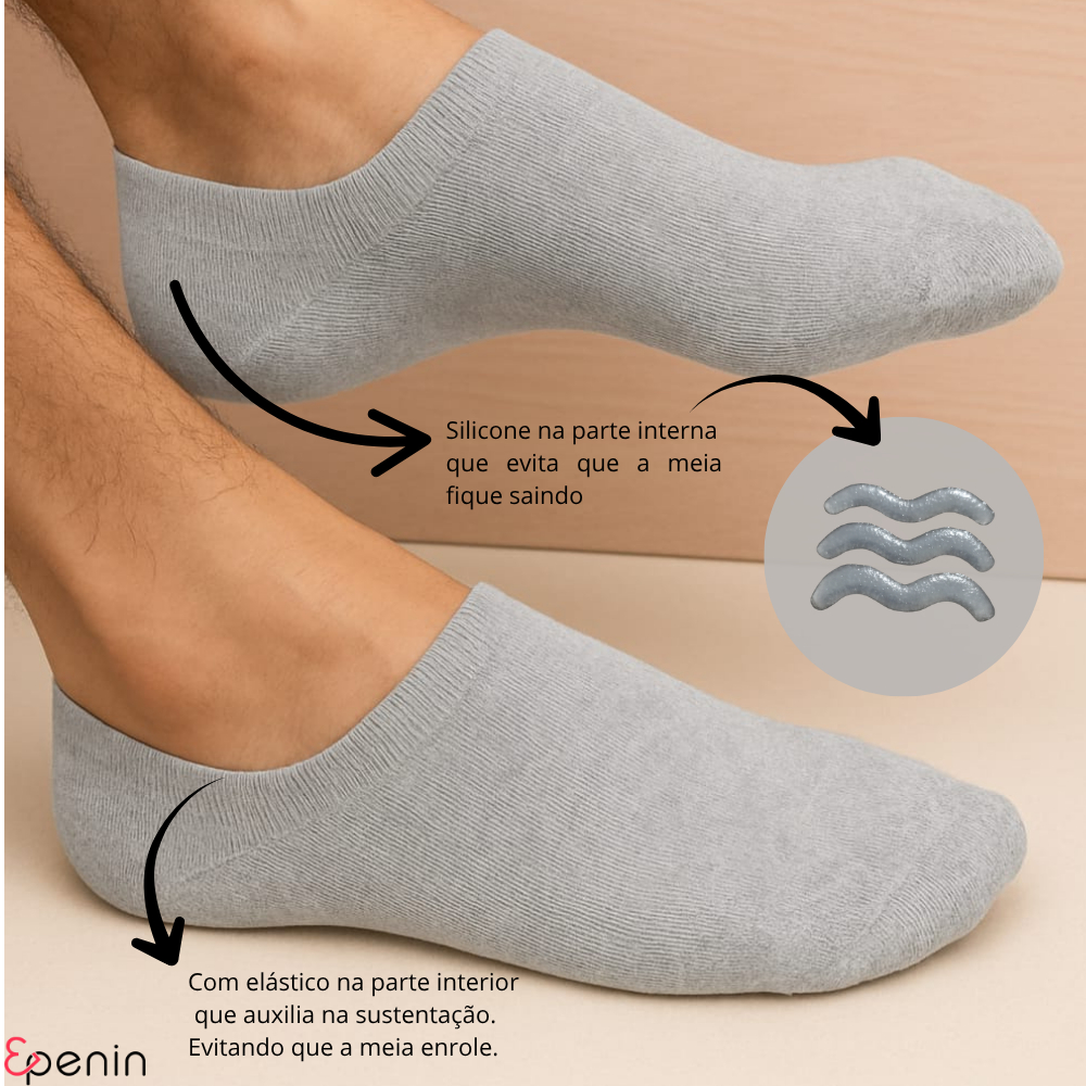 Kit 3 / 6 / 9 / 12 Pares de Meia Soquete Sapatilha Invisível com Silicone Masculino e Feminino Unissex
