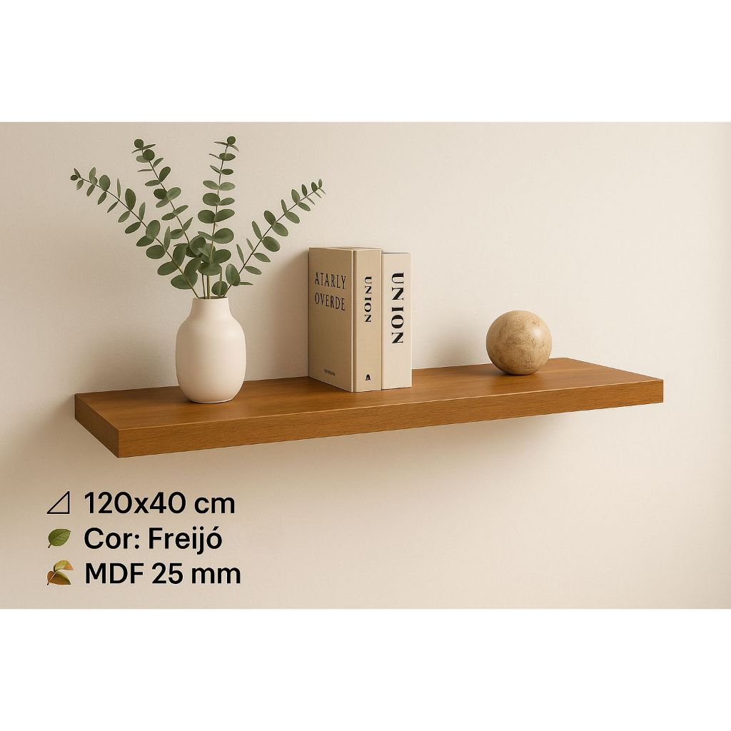 Prateleira 120x40 amadeirada freijó MDF 25mm decorações quarto sala escritório