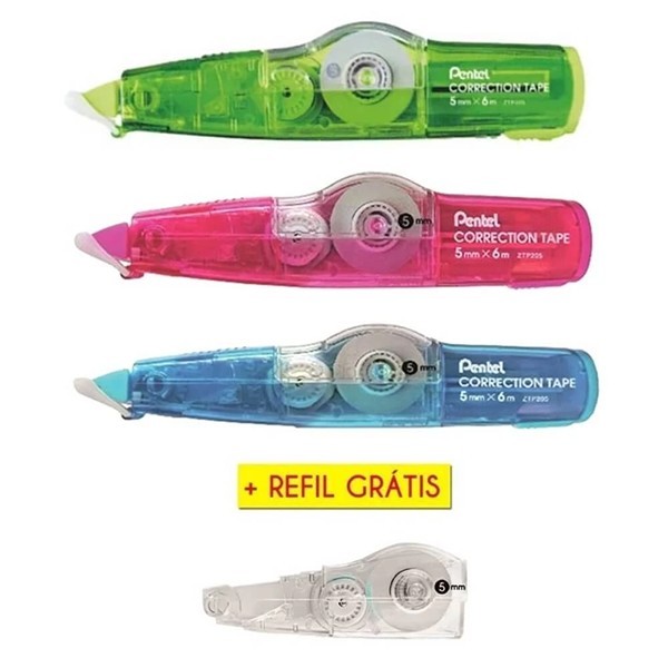 Fita Corretiva Pentel (5mm X 6 M) - Azul E Rosa - Unidade em Oferta na Shopee