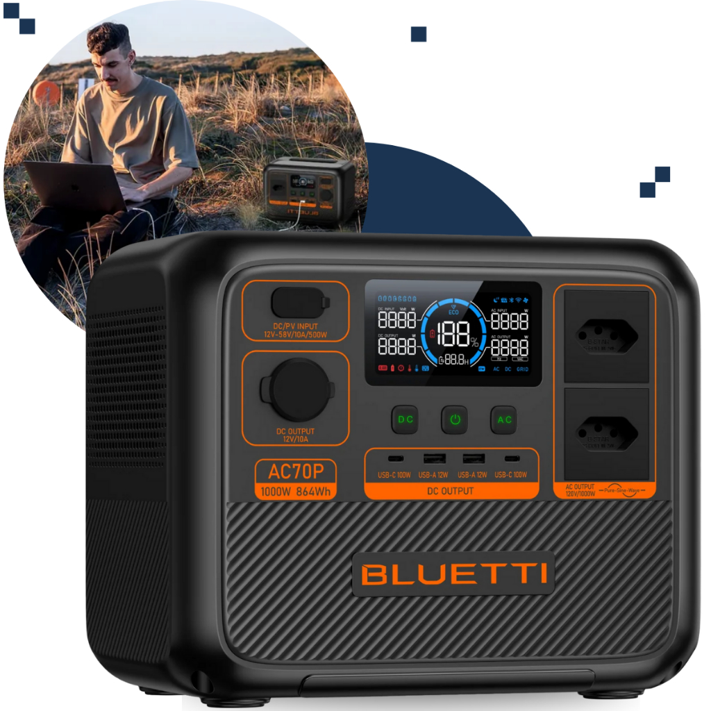 Estação Energia Solar Portátil Bluetti AC70P Gerador 1000 W / 864 Wh / 110V/220V em Oferta na Shopee