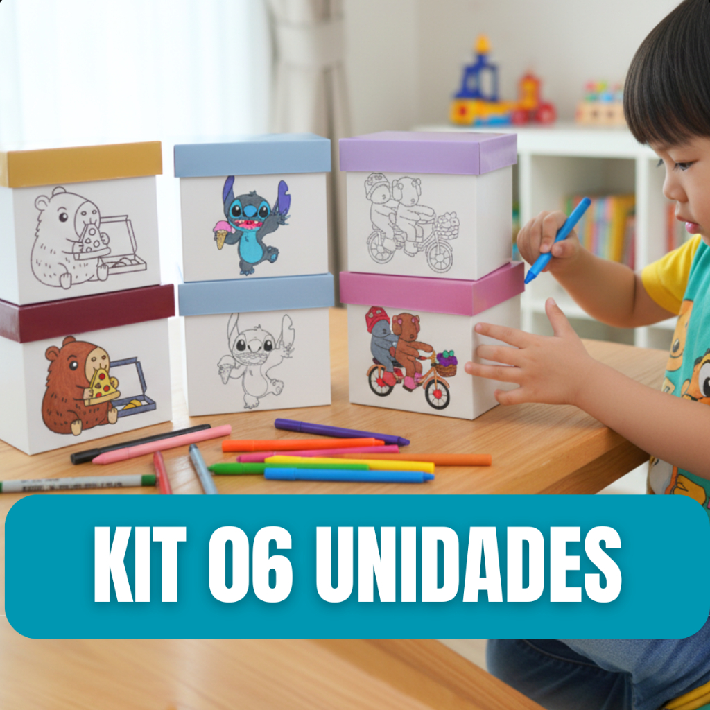 Kit 6 Caixinhas Porta Treco Bobie Gods Festa Lembracinha Decoração Mesa Infantil Colorir Pintar