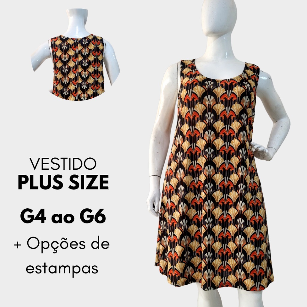 Vestido Plus Size Regata Nadador Malha Fria Estampada G4 G5 G6 Liganete (ref. 144) - BULKY