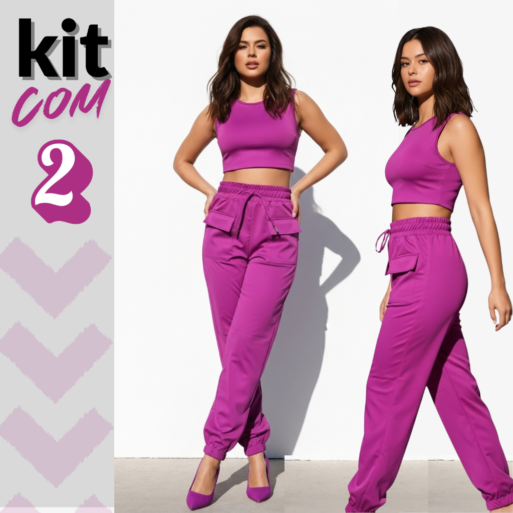 Calça Jogger Feminina Alfaiataria Cós Elástico Premium Social Casual Bolsos  P M G GG em Oferta na Shopee