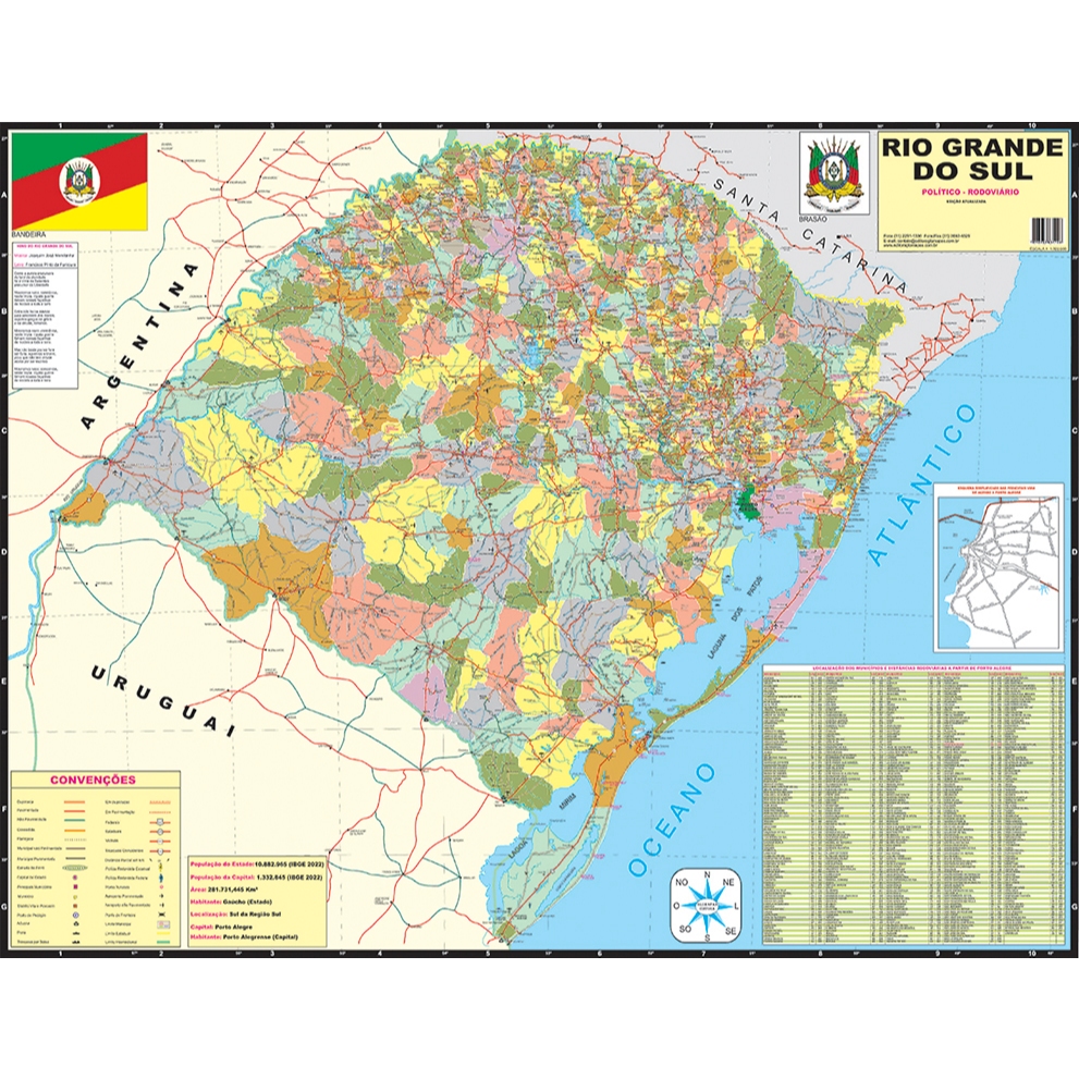 Mapa Estado Rio Grande Do Sul - 120 cm X 90 cm Gigante - Atualizado 2026