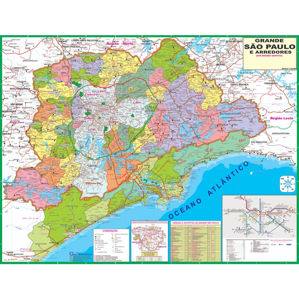 Mapa Grande São Paulo E Baixada Santista 120 X 90 Cm em Oferta na Shopee