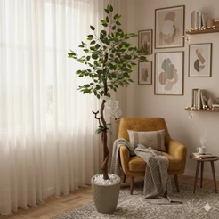 Fícus Artificial Orquídea Branca 190cm Vaso Liso Pedra
